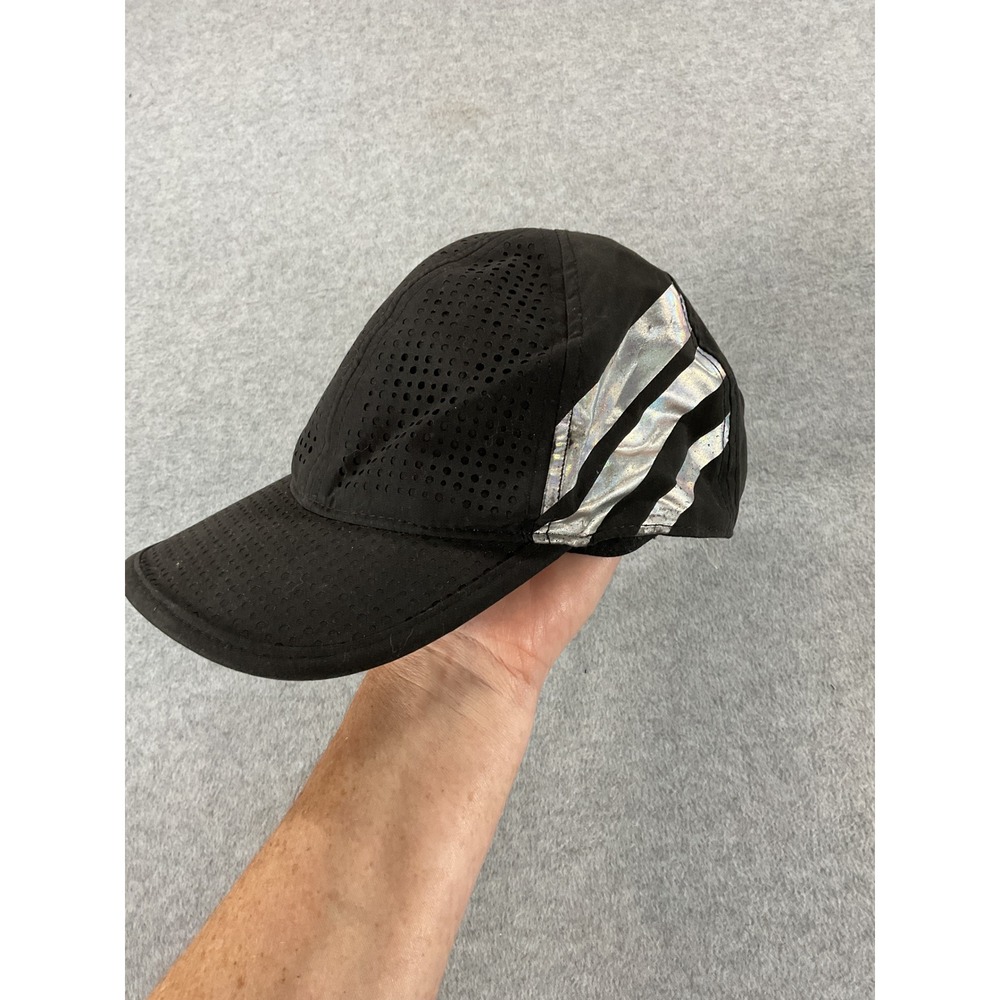 MTA Sport Black Running Hat Reflective Silver Stripes Perforated Performance Cap
